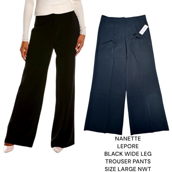 NANETTE LEPORE WIDE LEG TROUSERS PANTS BLACK SIZE LARGE‎ NWT - Picture 1 of 4